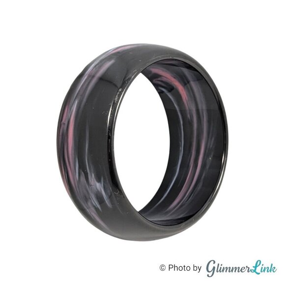 Retro Wide Dome Black Pink Swirl Plastic Resin Bangle Bracelet - Picture 6 of 11